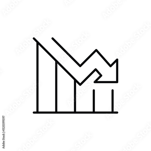 Line Art Graph Showing Market Downturn and Consumption Decline Business Recession and Statistical Data Icon