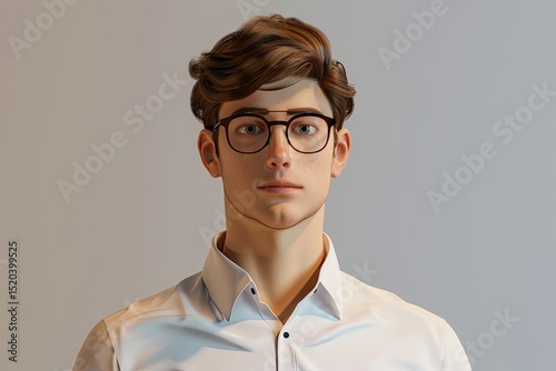 Detailed Color Picture of 3D Character Young Man with Business Concept