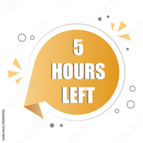 Speech bubble icon. Number five focus. Vector 5 hours left. Orange warning shape.