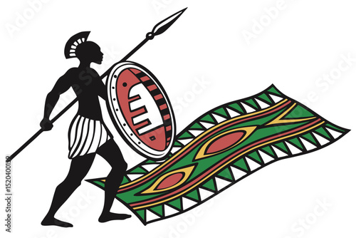 African spear and shield logo flat design cultural icon