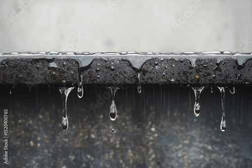 Urban Concrete Surface with Water Droplets Dripping. Abstract Texture and Liquid Reflection