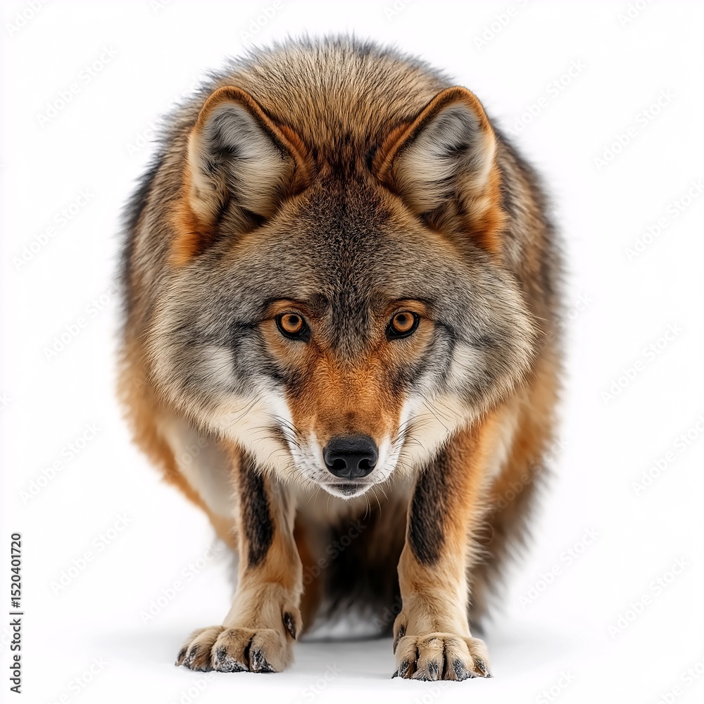 Fototapeta premium Fierce Wolf Predator Stalking in Forest Habitat - Close-Up Wildlife Portrait