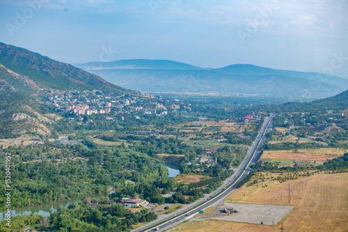 Top view of city and mountains in Georgia