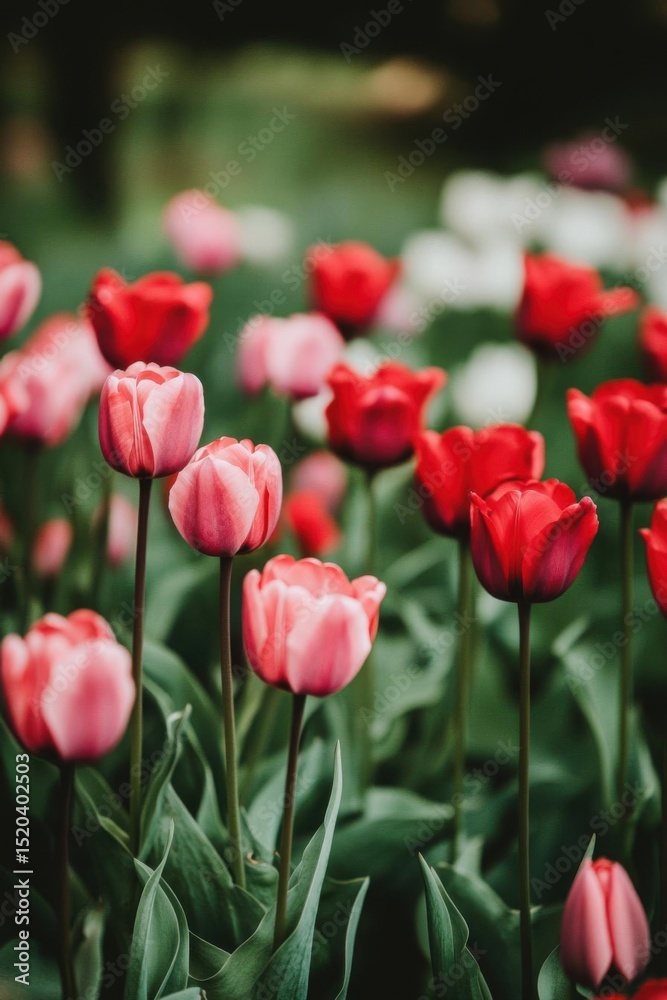 Fototapeta premium Capture Spring, Tulips Blooming in Garden with Vibrant Color of Nature's Beauty.