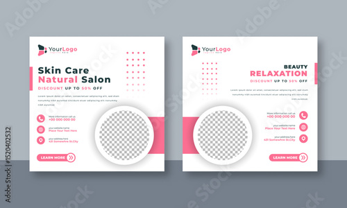 Beauty and Spa Salon Social Media Post Template – Elegant Vector Design for Skincare, Wellness, Massage, and Facial Treatment Promotions