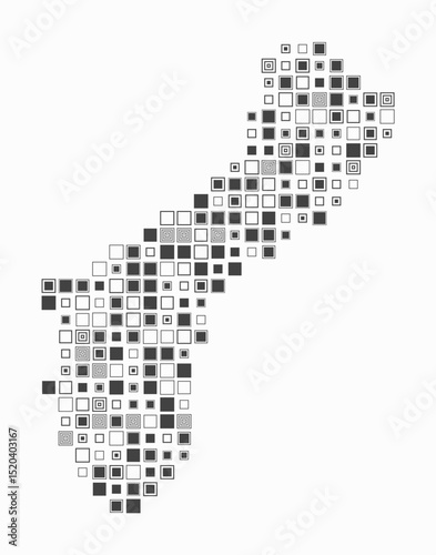 Guam, shape of the country build of colored cells. Digital style map of the Guam on white background. Large size square blocks. Vibrant vector illustration.