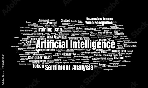 Artificial Intelligence word cloud template concept. Collage made of words about AI. Illustration background.
