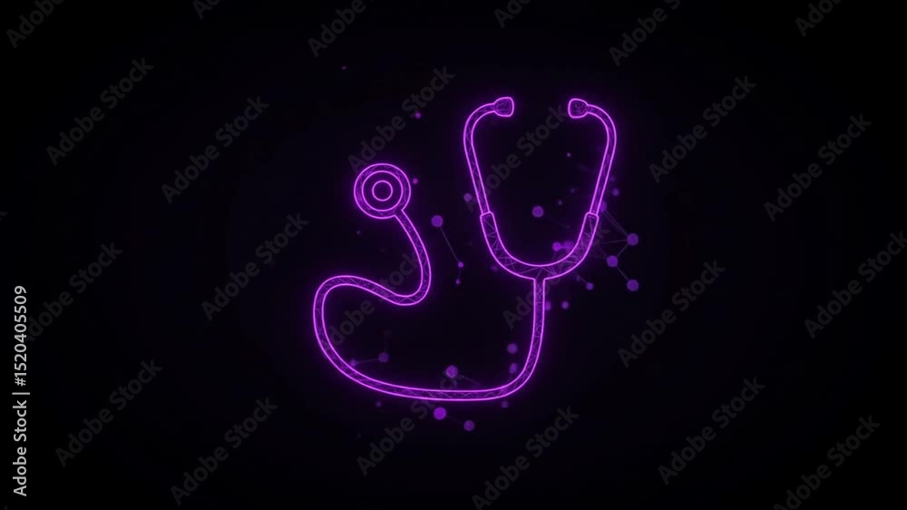 Glowing Stethoscope Outline with Connected Dots on Dark Backdrop Glowing Stethoscope Outline with Connected Dots on Dark Backdrop