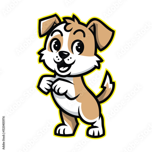 Cute Cartoon Puppy Standing and Smiling – Vector Illustration