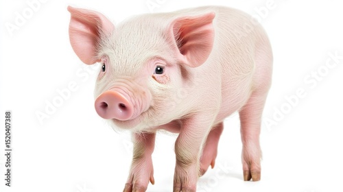Cute Pink Piglet Against White Background