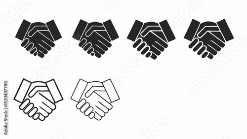 Illustration showing multiple handshake icons in black and white representing agreement and collaboration editable vector eps,ai silhouette