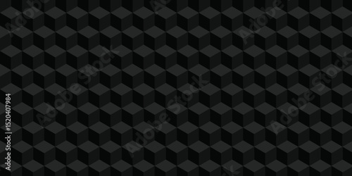 Abstract square black grid tiles cubic square shape backdrop texture. cube geometric wall and floor vector diamond hexagon triangle wallpaper background.	