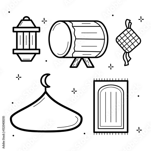CUTE HAND-DRAWN ALL ABOUT ISLAMIC DECORATION CULTURE DOODLE ILLUSTARTION