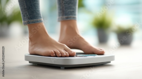 Woman Weighing Herself on a Scale, Healthy Lifestyle