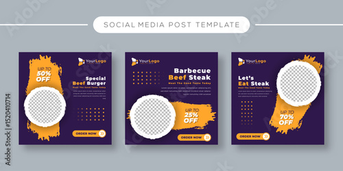 Grilled Beef Steak Social Media Template Brush Style – Vector Banner Design for Food Promotion, Cafe Menu, and Meat Restaurant Campaign