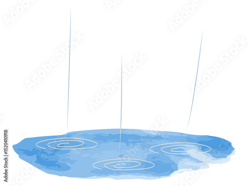 雨と水たまりのシンプルで絵本タッチなイラスト