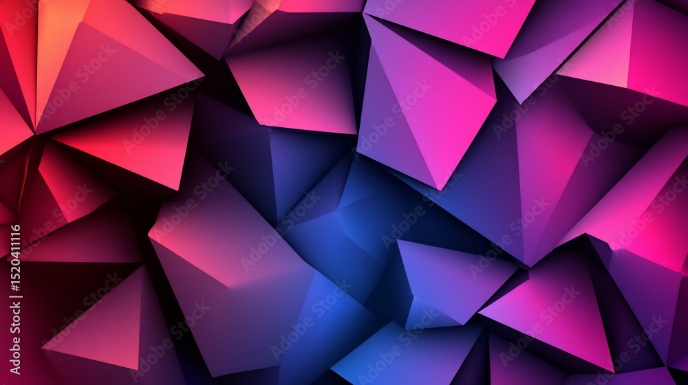 Obraz premium Abstract 3D Polygonal Shapes with Vibrant Pink and Blue Hues