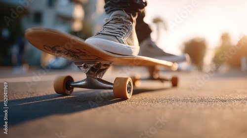 Close-up of Skateboarder's Feet on a Longboard