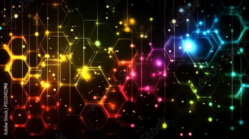 Abstract Network Glowing Hexagons and Vibrant Colors