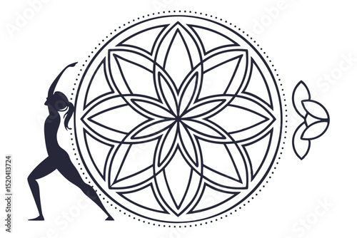 Monoline yoga mandala icon balanced radial design