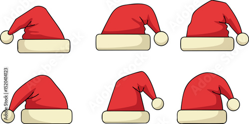 Santa hats red and white Christmas holiday accessory vector set collection 