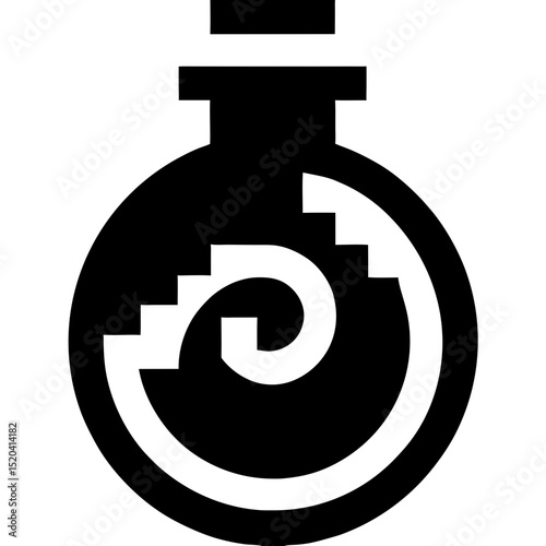 Black and White Icon of a Potion Bottle with Spiral Stairs