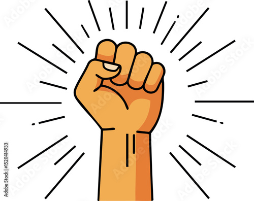 Raised fist power symbol illustration with radiant lines vector graphic 