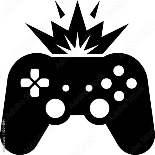 Exploding Game Controller Icon Black Silhouette