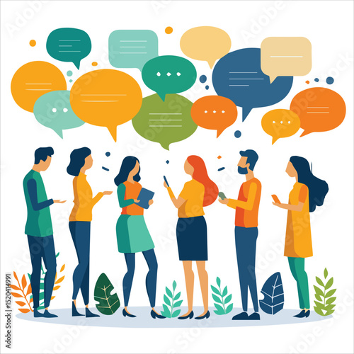 Colleague talk Group of people talking about  business illustration
