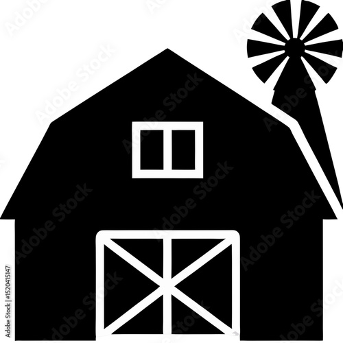 Silhouette of a Barn with a Windmill Farm Icon