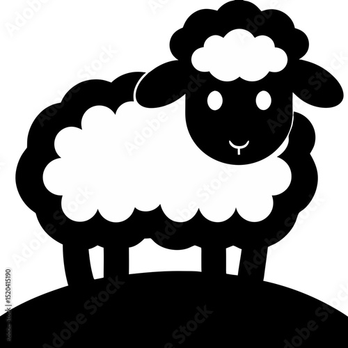 Stylized Black and White Sheep Standing on a Hill