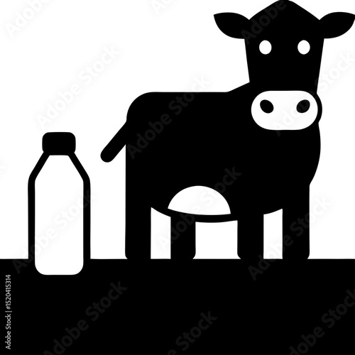 Stylized Cow and Milk Bottle Silhouette on a Surface
