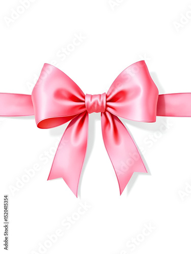 Pink ribbon bow isolated on white background. Watercolor vector illustration for greeting card, invitation, poster, banner