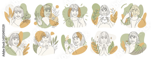 A collection of diverse female avatars expressing various emotions and gestures.