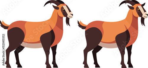 Two brown mountain goats standing side by side natural wildlife animals vector illustration 