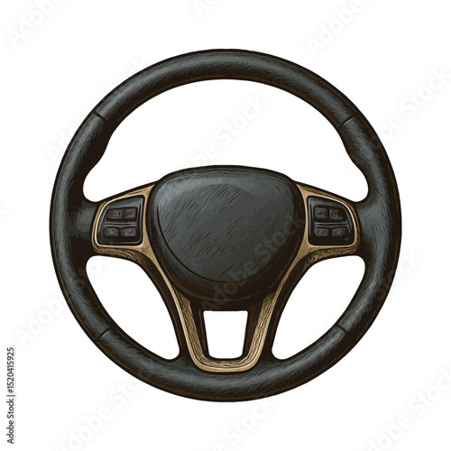 Car Steering Wheel Vector – Isolated Black Wheel with Button Panel