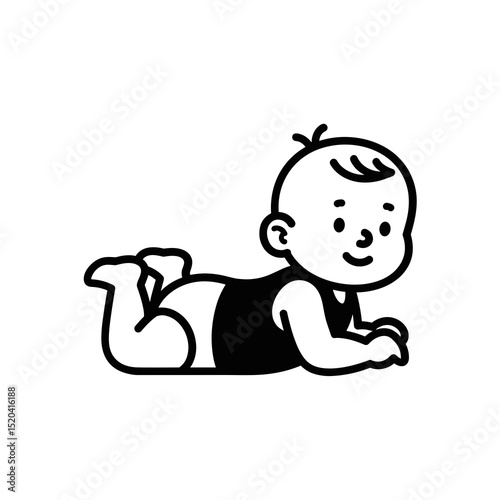 Black And White Line Art Illustration Of A Crawling Baby