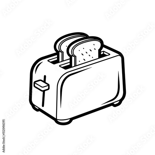 Line Art Illustration of a Toaster with Two Slices of Bread