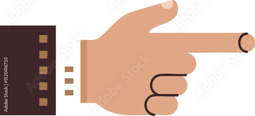 Vector illustration of right hand pointing finger in brown and beige colors for direction indication 