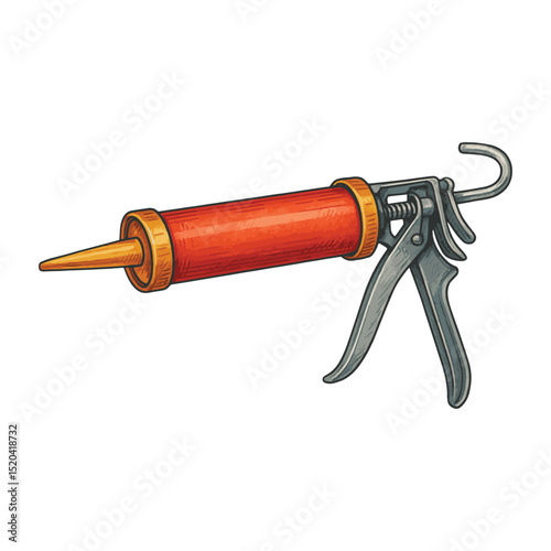 Caulking Gun Vector – Manual Sealant Tool with Red Tube and Trigger