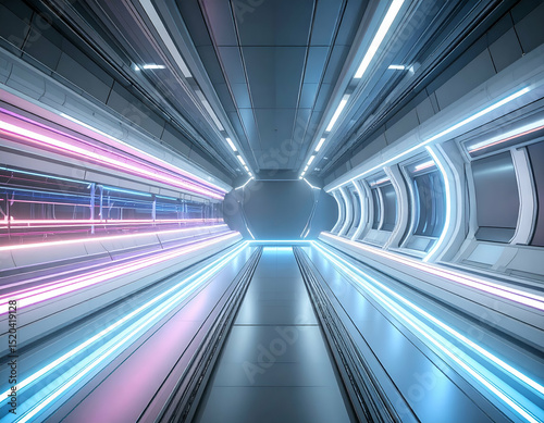 Abstract Futuristic Corridor Glowing Neon Lines and Sci-Fi Tunnel