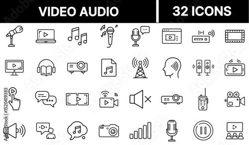 Video and Audio Icon Representing Multimedia Content, Playback, and Streaming Services