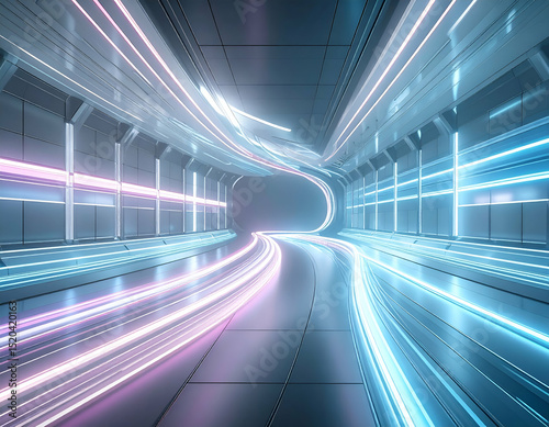 Abstract Neon Tunnel Glowing Light Trails and Futuristic Design