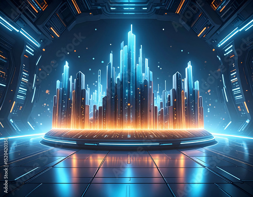 Abstract Data Visualization Glowing Cityscape in a Futuristic Setting