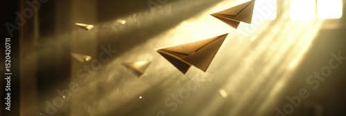 Paper Airplanes Fly Through Light and Dreams of Flight with Warm Concept