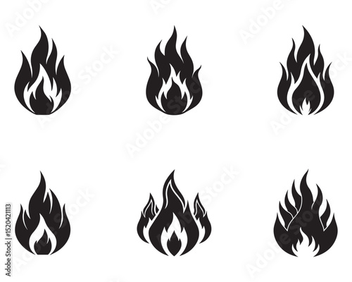 fire flame silhouette icon set