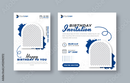 Modern Birthday Invitation Social Media Post Template – Editable Vector Design for Trendy Party Invitations and Celebration Announcements