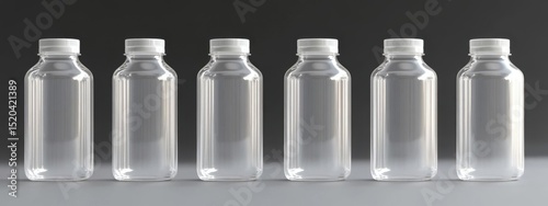 Rows Of Clean, Clear Bottles On Gray Surface For Health And Wellness