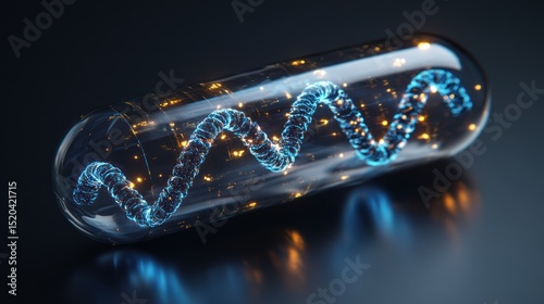 Encapsulated genetics spiral, medical breakthrough in transparent gel capsule