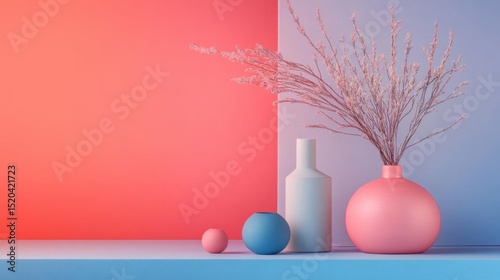 Pastel Palette, Arrange Vases and Flowers with Minimalist Style, Room Interior, Calm